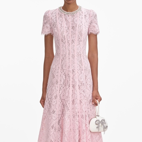 SELF-PORTRAIT PINK LACE EMBELLISHED MIDI DRESS, brand new, never worn, no flaws. - Picture 4 of 16